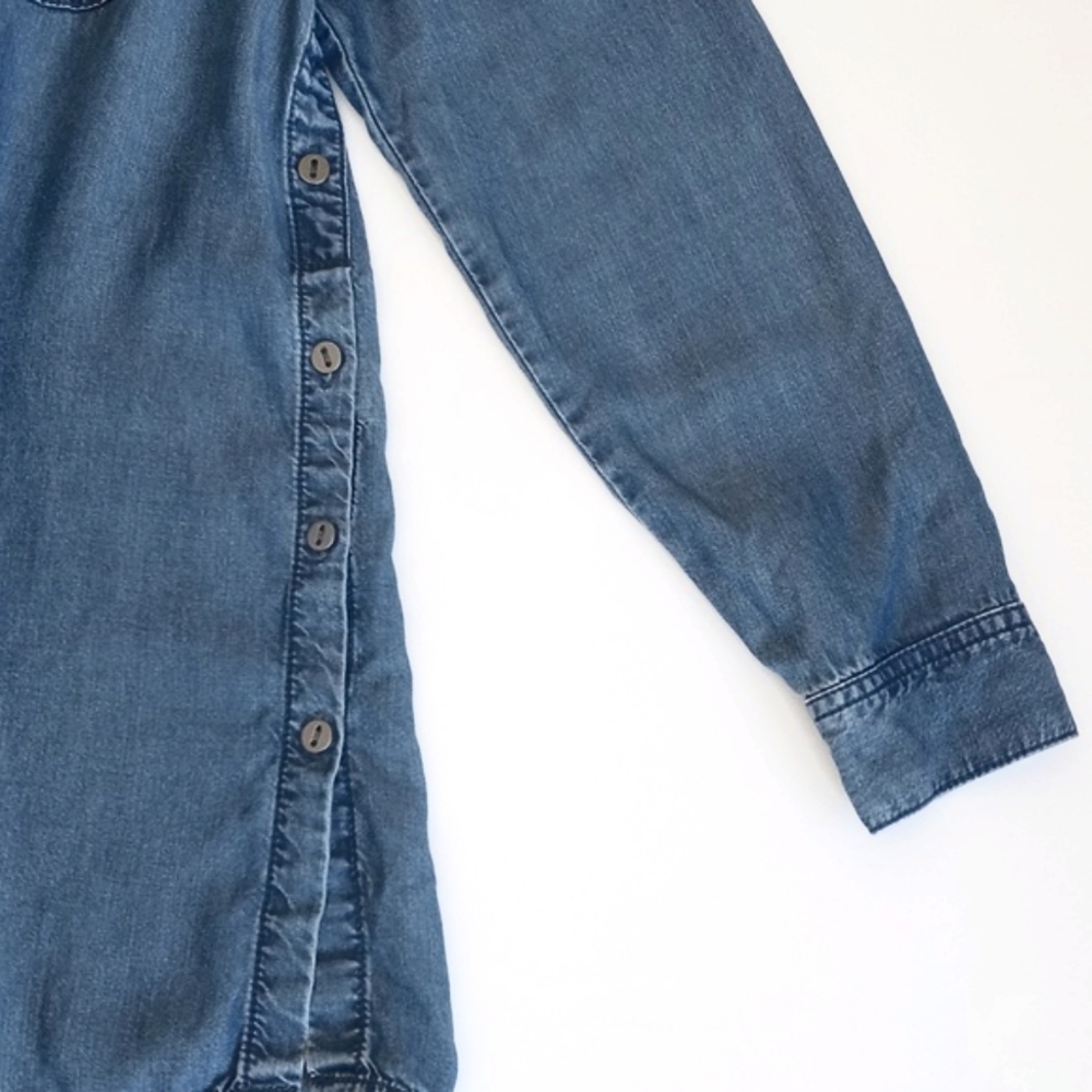 J. Jill Chambray Denim Lyocell Long Sleeve Button Down/ Side Boyfriend Shirt XSP - Picture 10 of 15